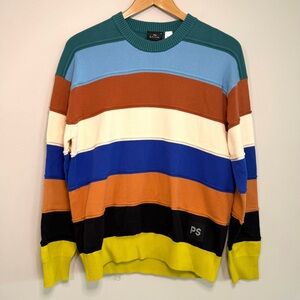Paul Smith Multi Color Stripe Organic Cotton Men’s Crewneck Sweater Size XS